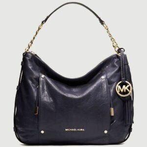 MICHAEL KORS~Devon~BLACK NAPA LEATHER SHOULDER BAG GOLD CHAIN TASSEL
